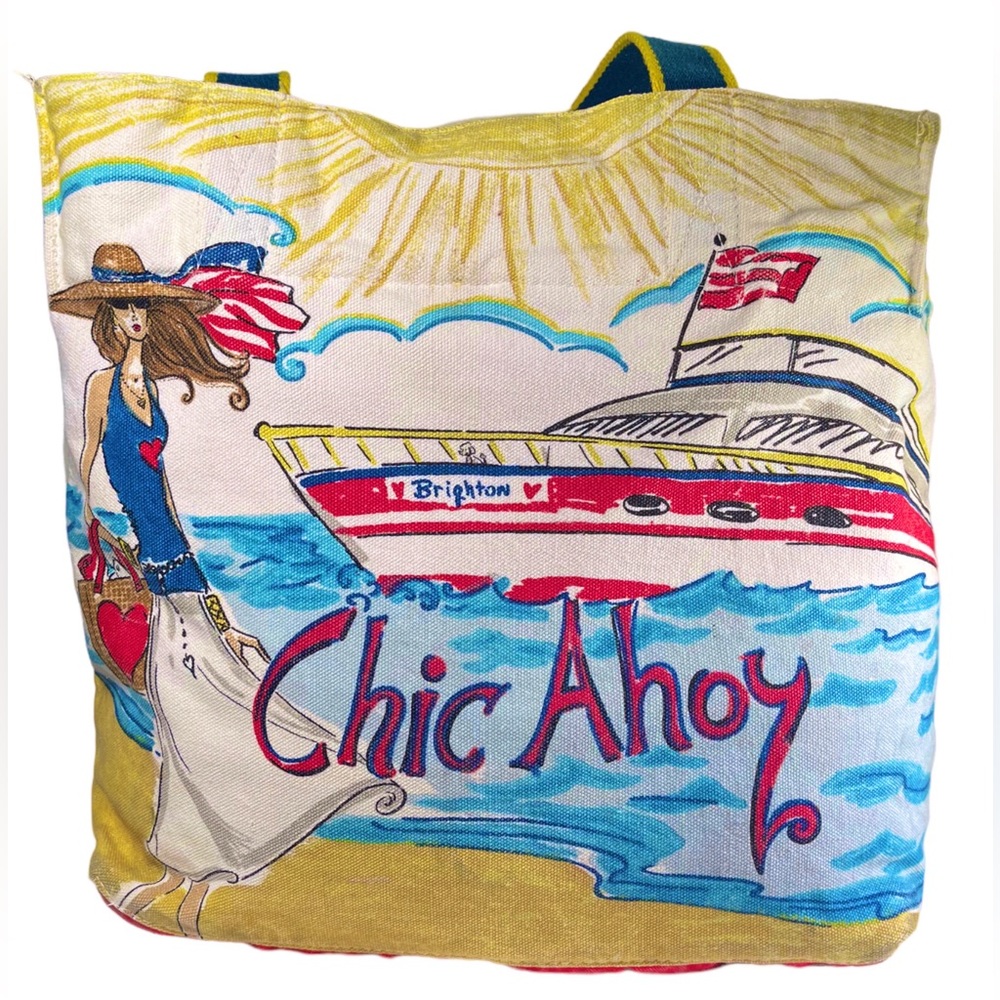 Brighton Women's Illustrated Beach Tote in Blue, Brown, Red, Yellow - Picture 2 of 14